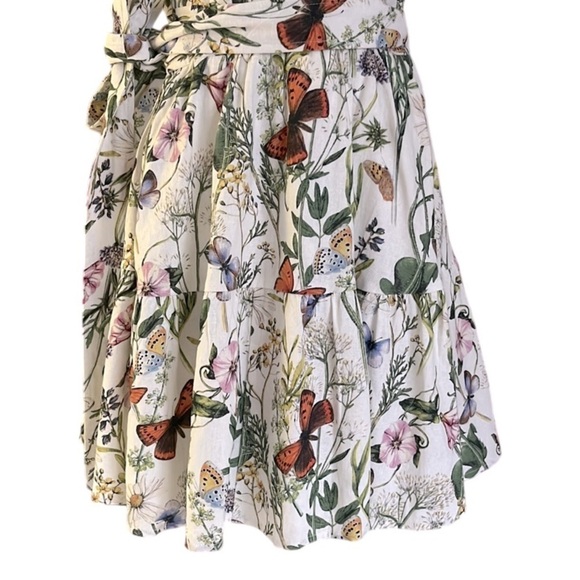 Christian Lacroix Mini  Wrap Dress Floral Butterfly Garden Linen Blend Small - Picture 5 of 8